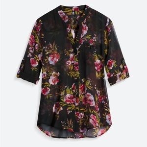 Kut from the Kloth Sinclaire Sheer Floral Button Up Blouse Size Small